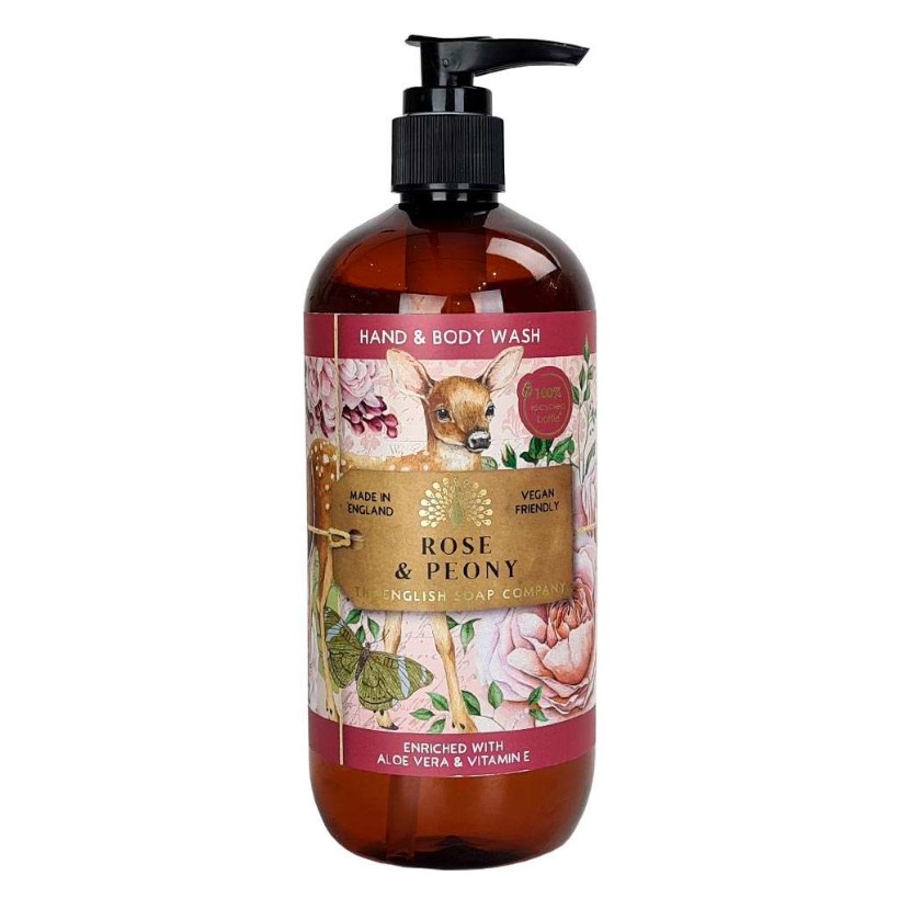 Rose & Peony Hand en Body wash. van The English Soap Company.