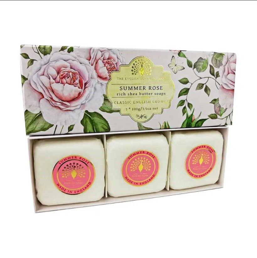 Summer Rose doos met 3 luxe zeepjes van 100 gram per stuk.